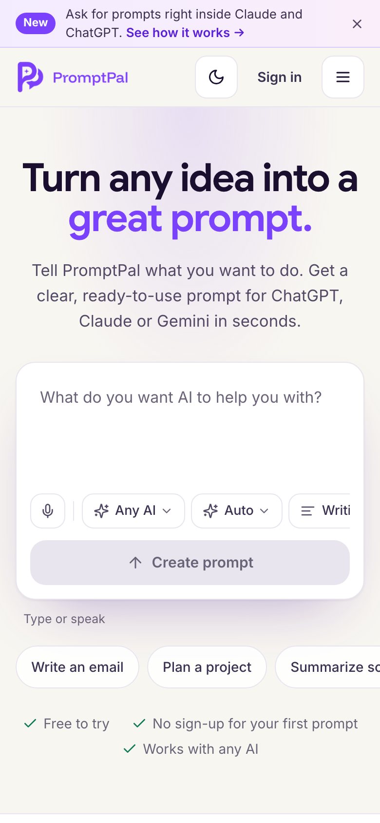 The same homepage on a phone